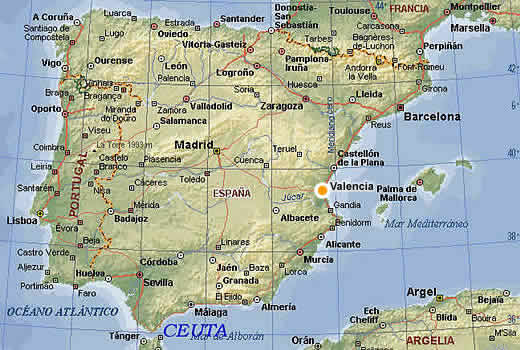 バレンシアの位置。地図はhttp://www.reservas.netより。