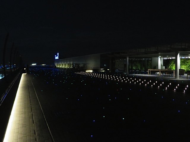 夜の展望台。T2はデッキが光るようにできていて、最後の最後まで空港での時間を楽しめました。