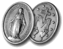 「奇跡の聖母」のメダイのデザイン。http://www.trinity.la/medalsp.htmより。